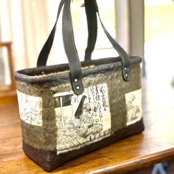 一閑張 かご バック 和モダン 和紙 柿渋 本革取手 一点物 かごバッグ
