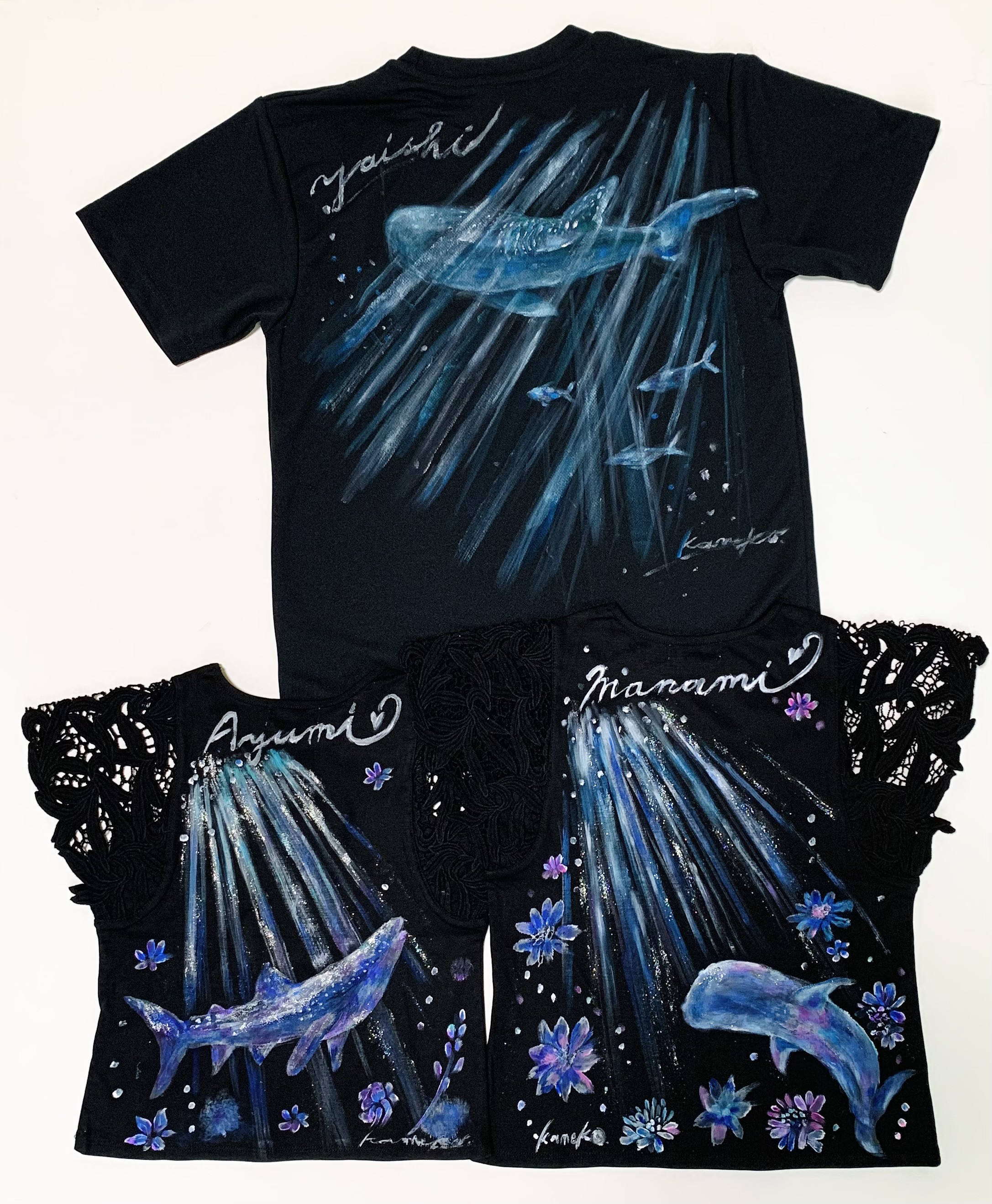 「沖縄の海」Tシャツ３枚セット　おそろい特注手描きTシャツ　お得な３枚セット価格