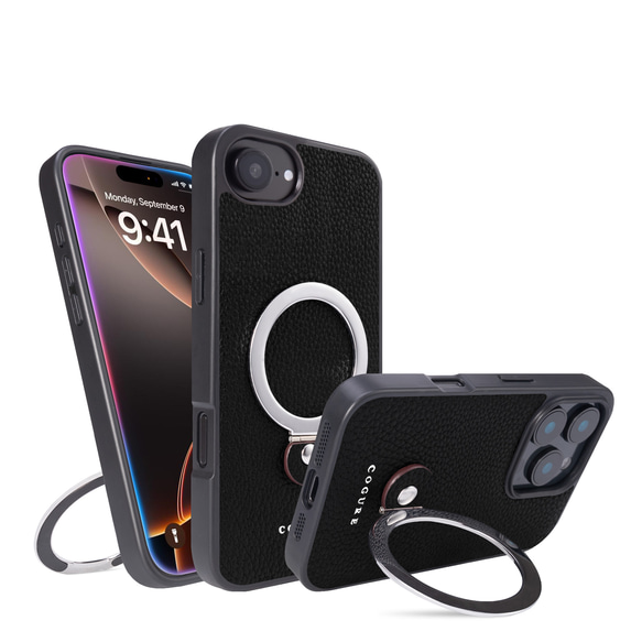 iPhone16e ケース 本革 360度スタンド付き Qi2 MagSafe 充電対応 8色