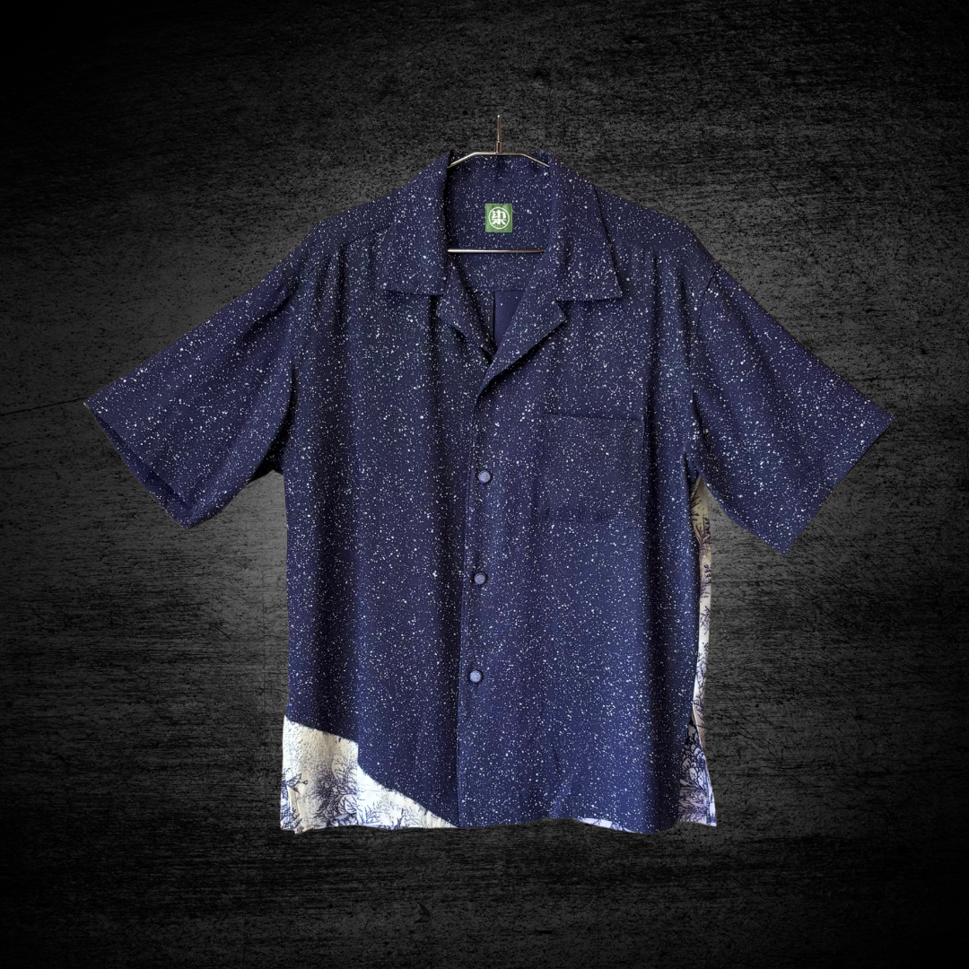 洗える着物のアロハシャツ【正絹】　樹光染 / 星空　メンズMサイズ