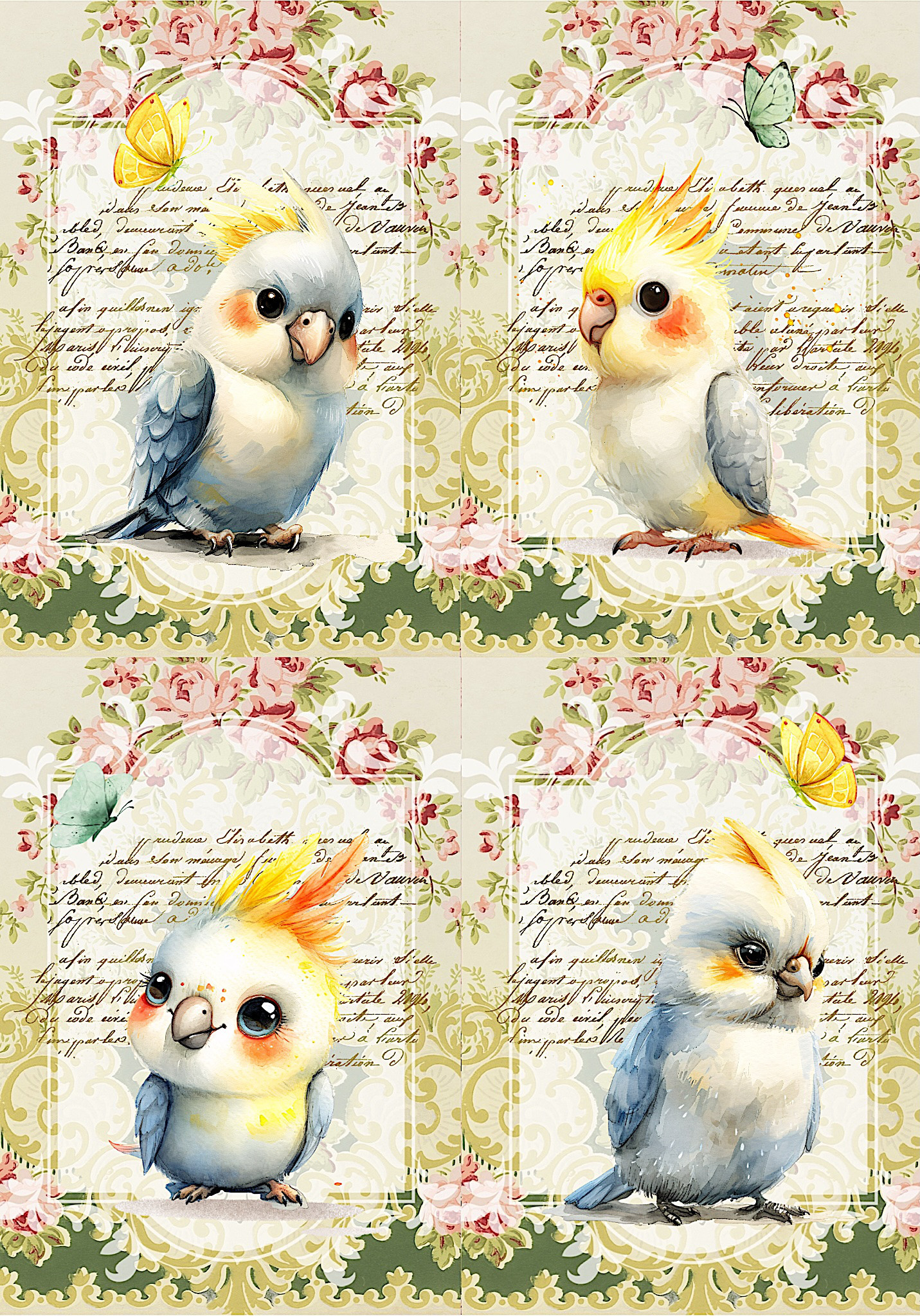 コザクラ、オカメインコ、シマエナガ、インコパネル生地　ハンドメイド