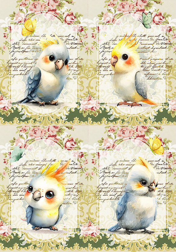 インコとスィーツパネル生地　ハンドメイド ハンドメイド作品 ハンドメイド・手芸 インコとスィーツパネル