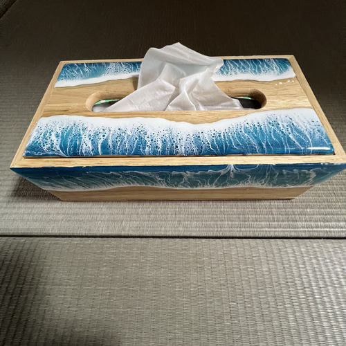 レジンアート ティッシュケースBOX ペーパータオル BOX 海アート