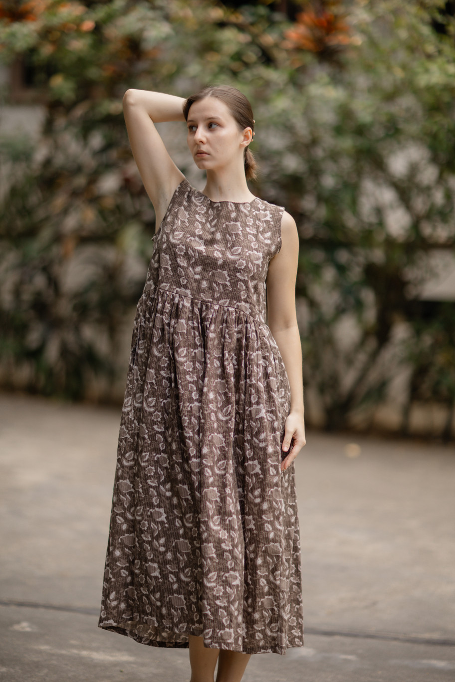 ジッパーワンピース(インド綿スクリーンプリント)