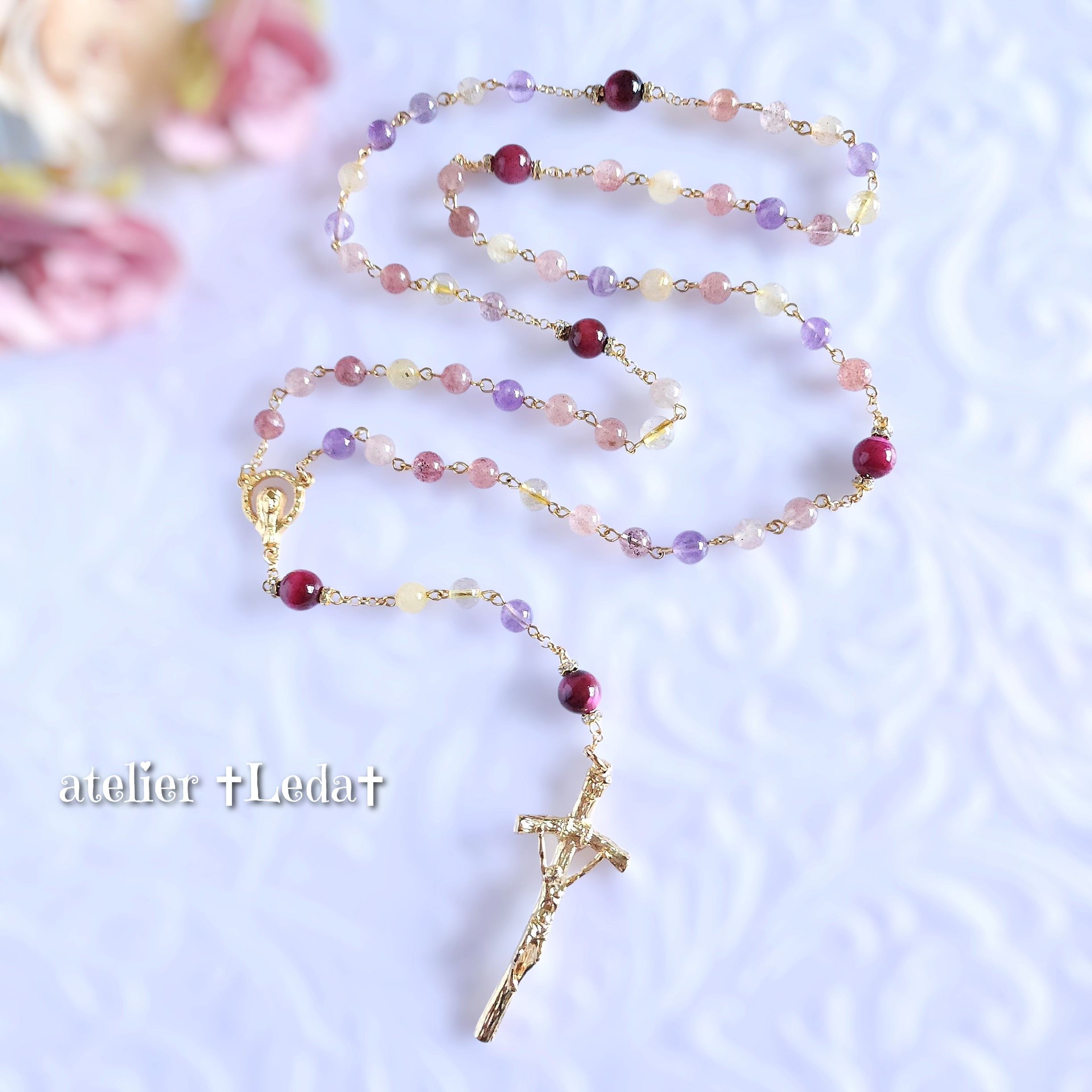 ☆セイクリッドセブン＆ピンクタイガーアイ ロザリオ☆~Sacred Seven~