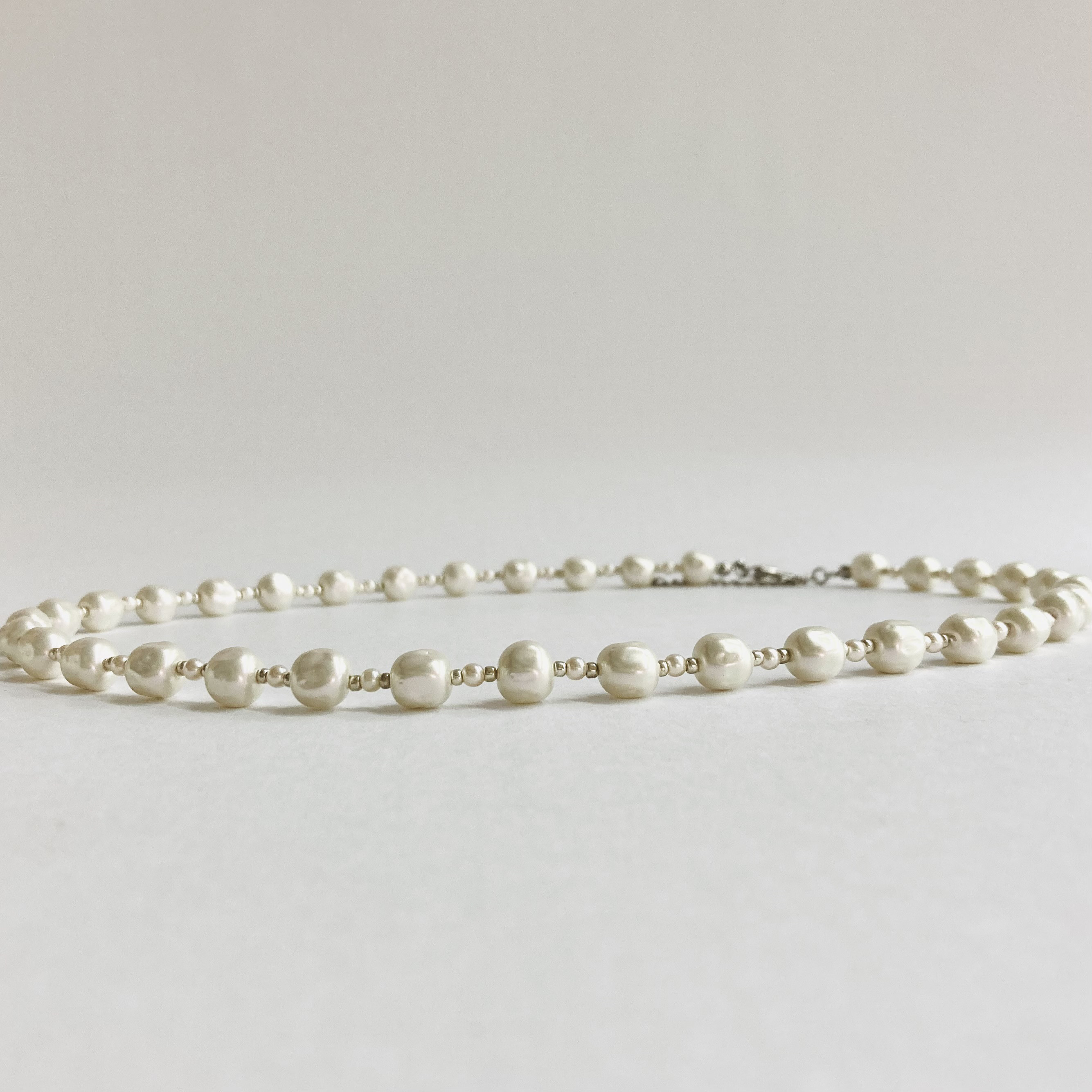 ガラスバロックパールミディアムネックレス/約7x8mm約50cm/ホワイトピンク/日本製 vintage repair