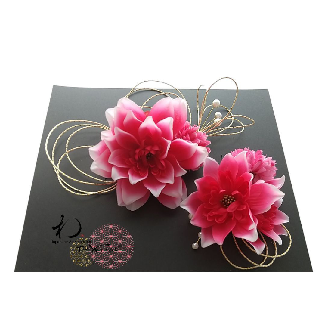 国産髪飾り//成人式・卒業式・結婚式/着物・袴・色打掛髪飾り/アーティフィッシャルフラワー＆水引細工/透明パッケージ入り