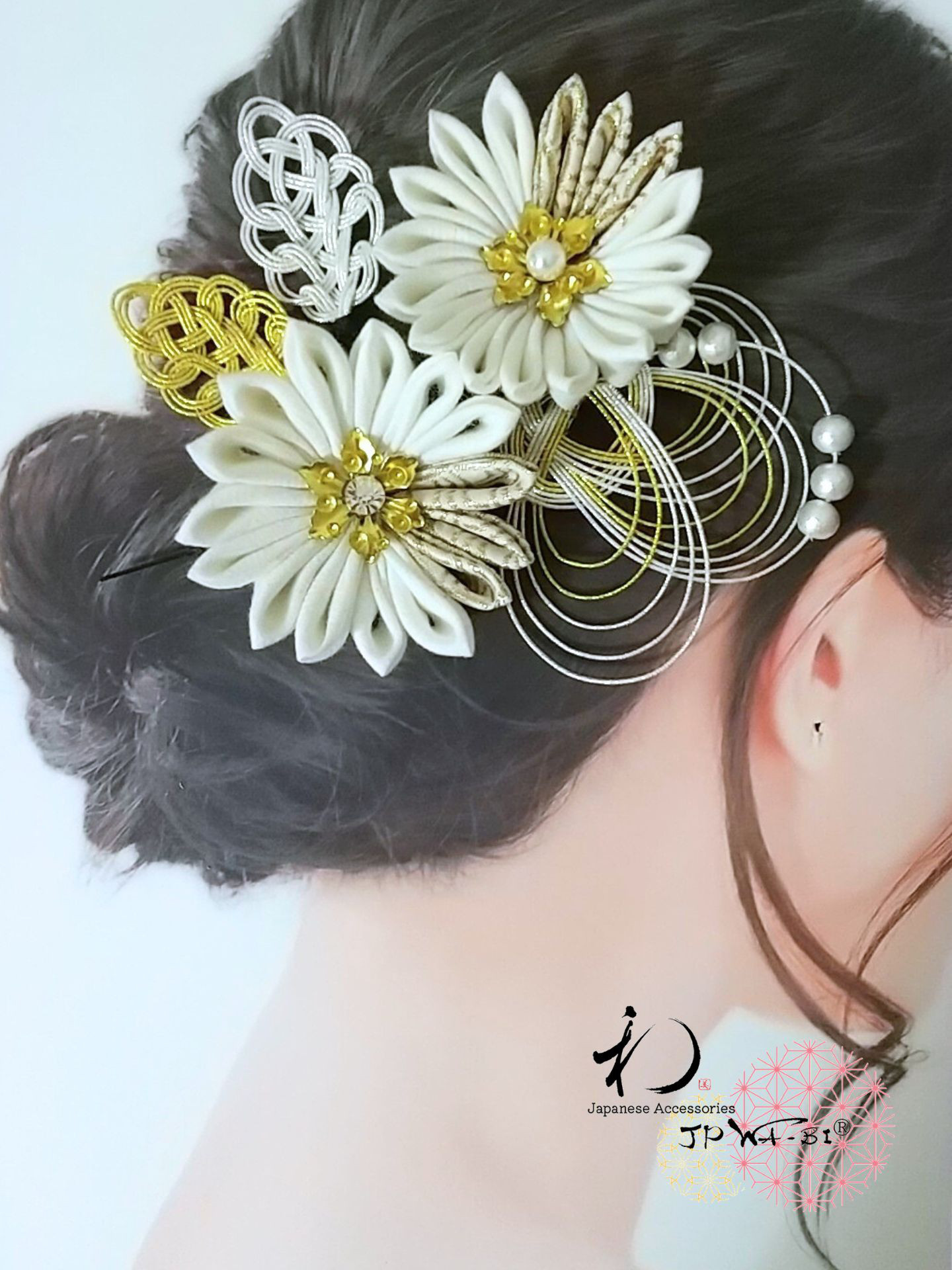 国産髪飾り5点入り//結婚式・成人式・袴/つまみ細工＆水引アクセサリーMIX/OPP袋入り