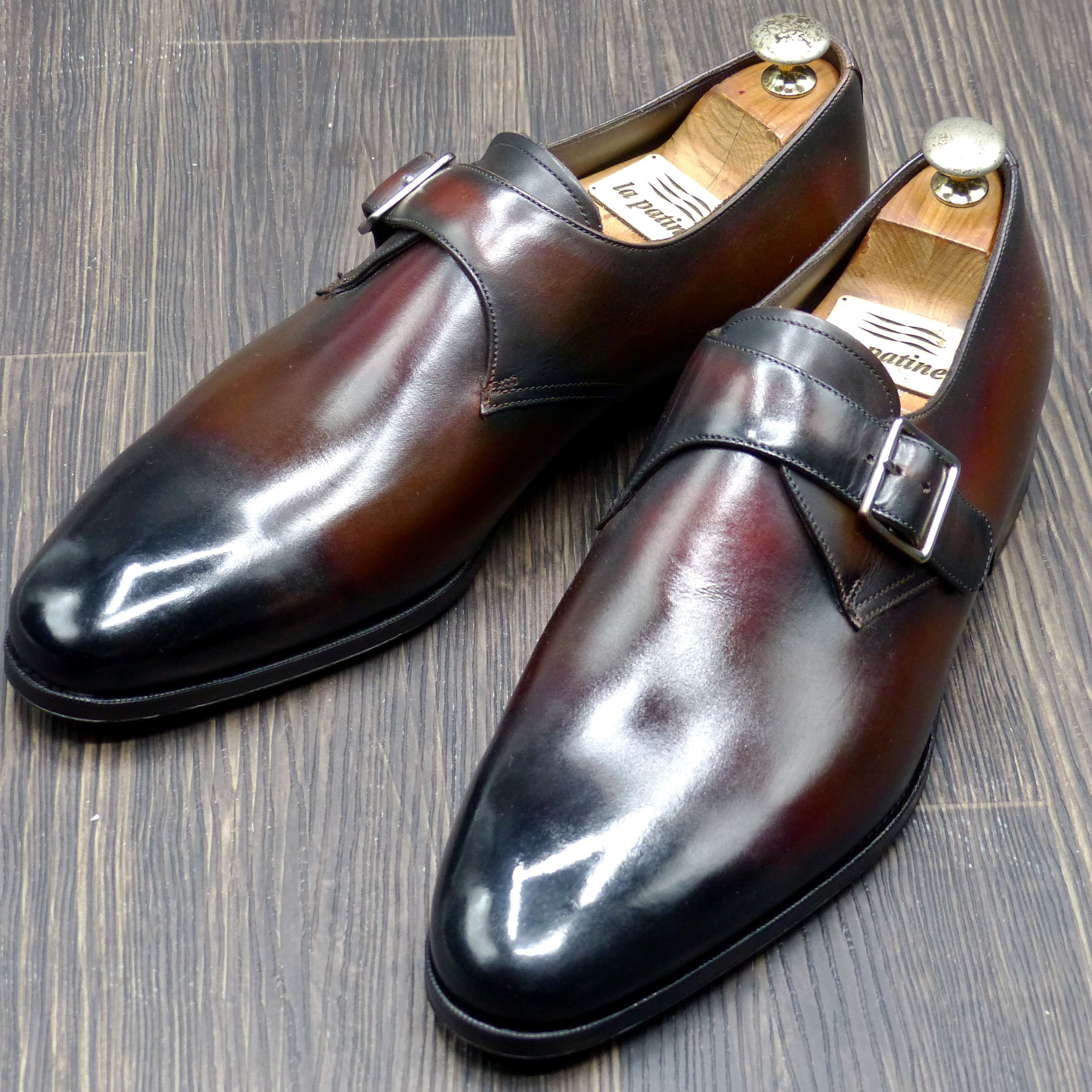 【3Dマッケイ製法】FZ-200 26.0cm  ビンテージ・ブラウン パティーヌ仕上げ シングルモンク  スリッポン