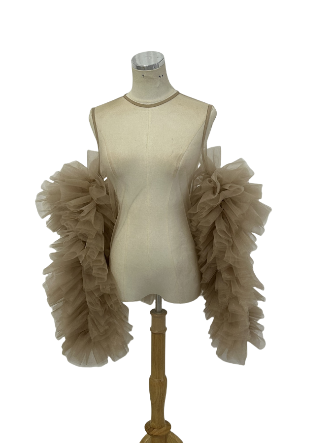 トップス カーキ色 ノースリーブ ソフトチュール カラードレス 花嫁/ウェディングドレス