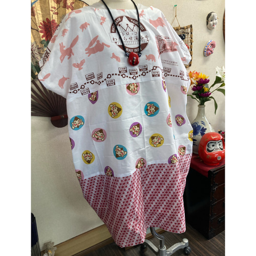 手ぬぐい色々裾コクーンチュニック 手ぬぐいリメイク チュニック 着物