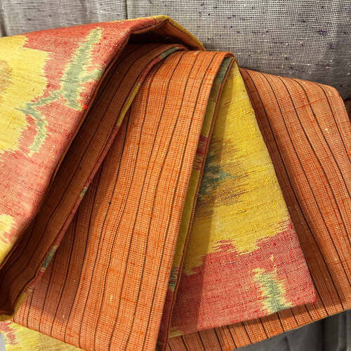 これっていいな金平糖様おまとめ　大島紬と縮緬型染めリバーシブル半幅帯　2枚 これっていいな金平糖様おまとめ 大島紬と縮緬型染めリバーシブル半幅