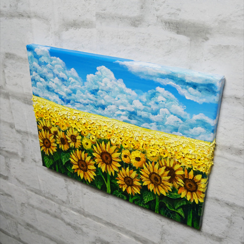 油絵 絵画 【風車の向日葵畑) 油絵 油彩 油彩画 絵 絵画【夏の向日葵畑】 絵画 HR 通販
