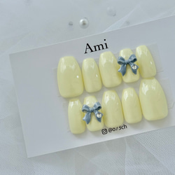 ネイルチップ＊enoiフラッシュ ネイビー紺 シルバー ガーリー リボン