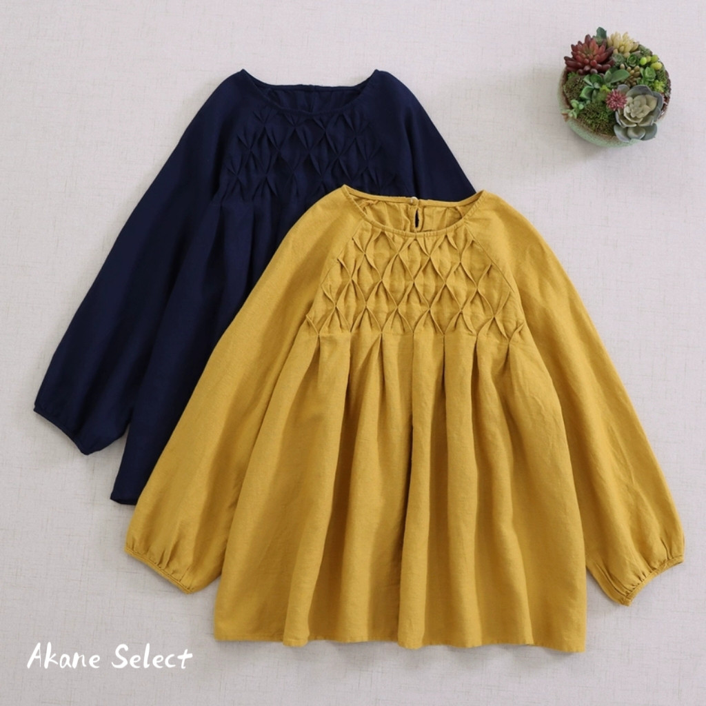 【ひまわり★コットンブラウス】３カラー│可愛い│Aライン│バルーンスリーブ│カジュアルな森ガール風│T-74LB