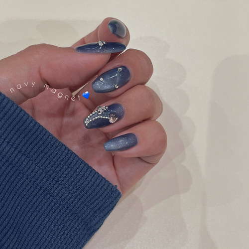 09))マグネット ネイルチップ ハートネイル フレンチガーリー ブルー