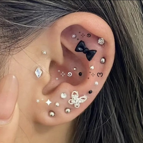 耳ツボジュエリー♡クロムクロス20粒/ブラックシルバー/ダイエット