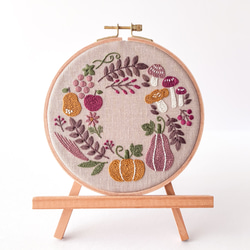 Botanical グリーン 刺繍ファブリックパネル 直径16cm /植物 葉 春夏
