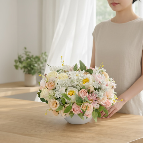 光触媒フラワー 咲き誇るバラのフレンチアレンジメント【Mサイズ