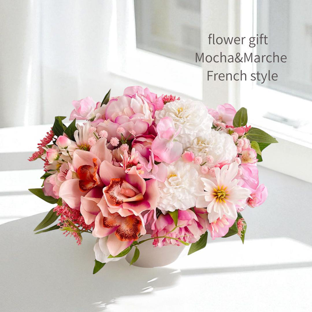 優しさと彩りを束ねて＊ピオニーとデンドロの華やぎアレンジメント【Mサイズ】アーティフィシャルフラワー