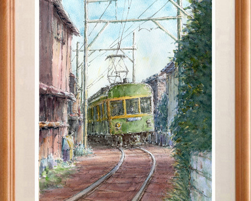 水彩画原画　江ノ電・民家の軒下を抜けて　＃672 水彩画原画 江ノ電・民家の軒下を抜けて ＃672 | iichi 日々の