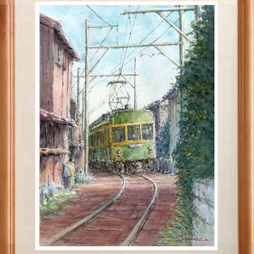 水彩画原画　江ノ電・民家の軒下を抜けて　＃672 水彩画原画 江ノ電・民家の軒下を抜けて ＃672 | iichi 日々の