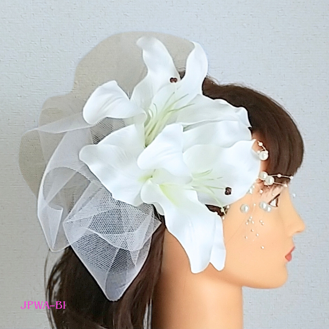 結婚式髪飾り//カサブランカ・オーガンジーリボン・パールレーン使用/透明パケージ入り 4,893円