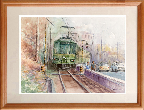 水彩画原画　江ノ電と海岸通り　＃673 水彩画原画 江ノ電と海岸通り ＃673 絵画 syoumei 通販 19616267