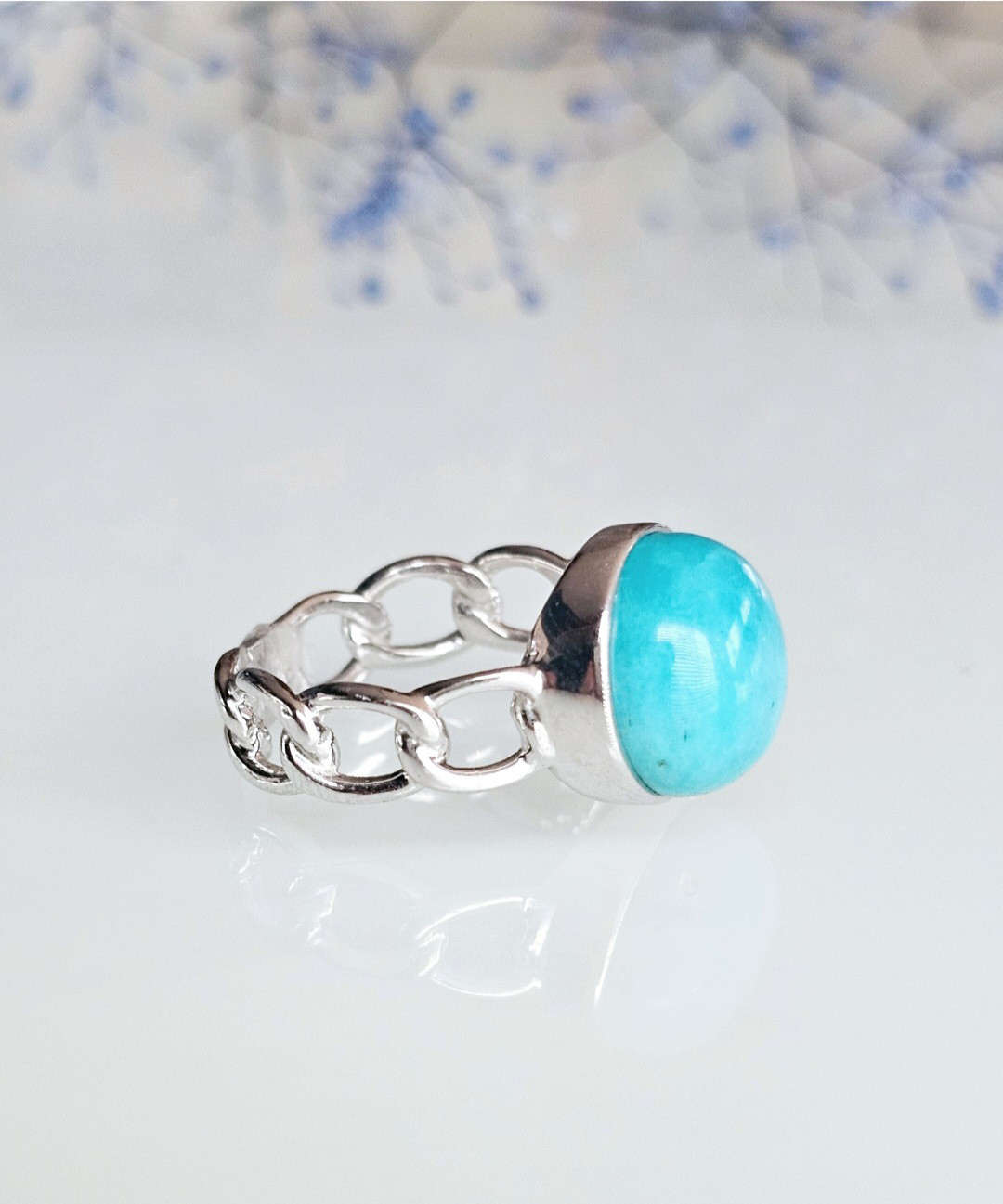 澄んだ海の色アマゾナイトシルバー925チェーンリングRS-2816B