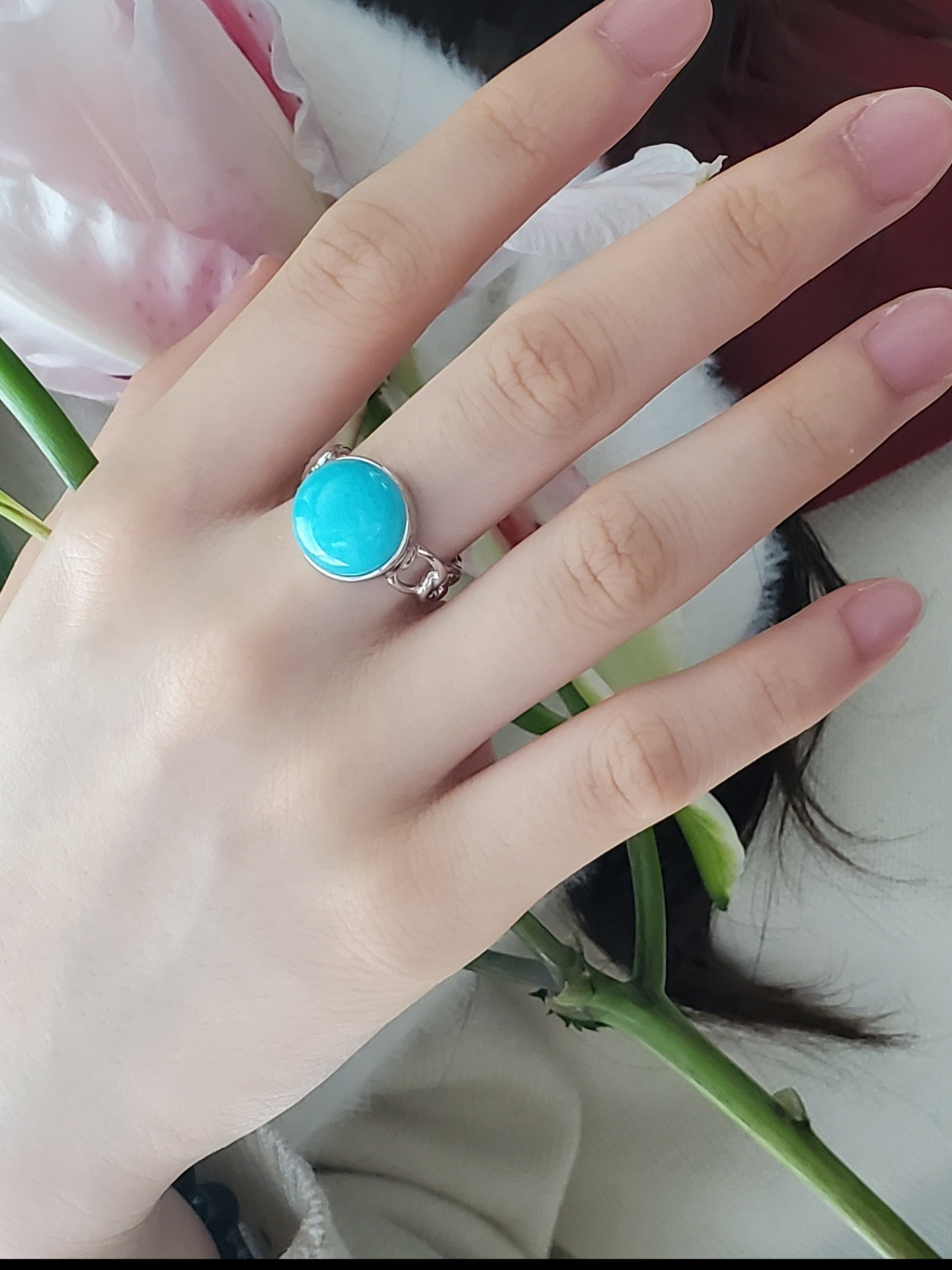 澄んだ海の色アマゾナイトシルバー925チェーンリングRS-2816B