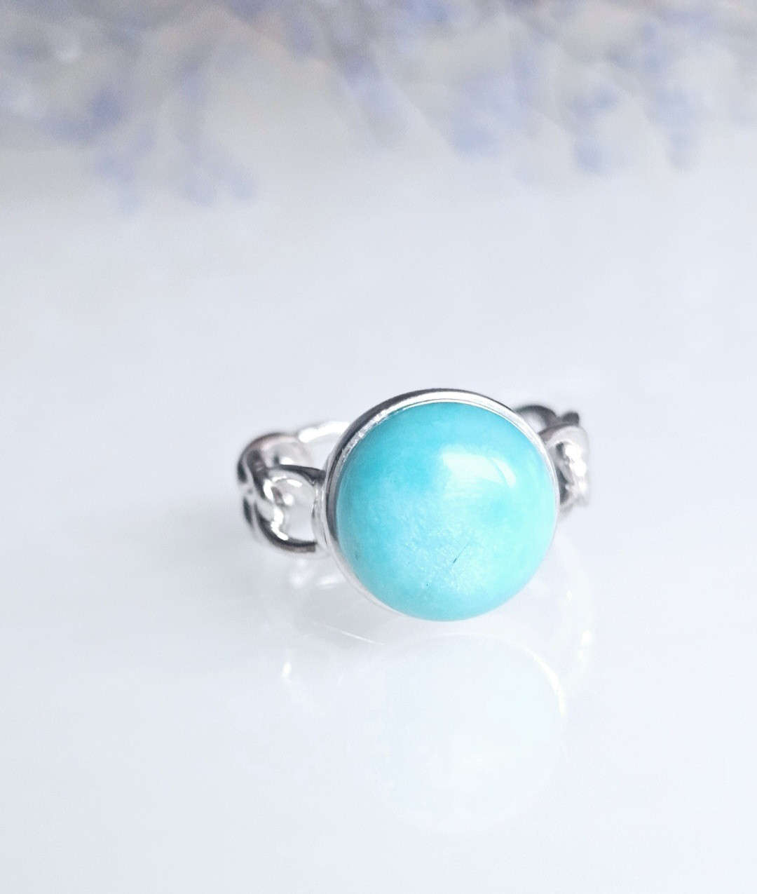 澄んだ海の色アマゾナイトシルバー925チェーンリングRS-2816B