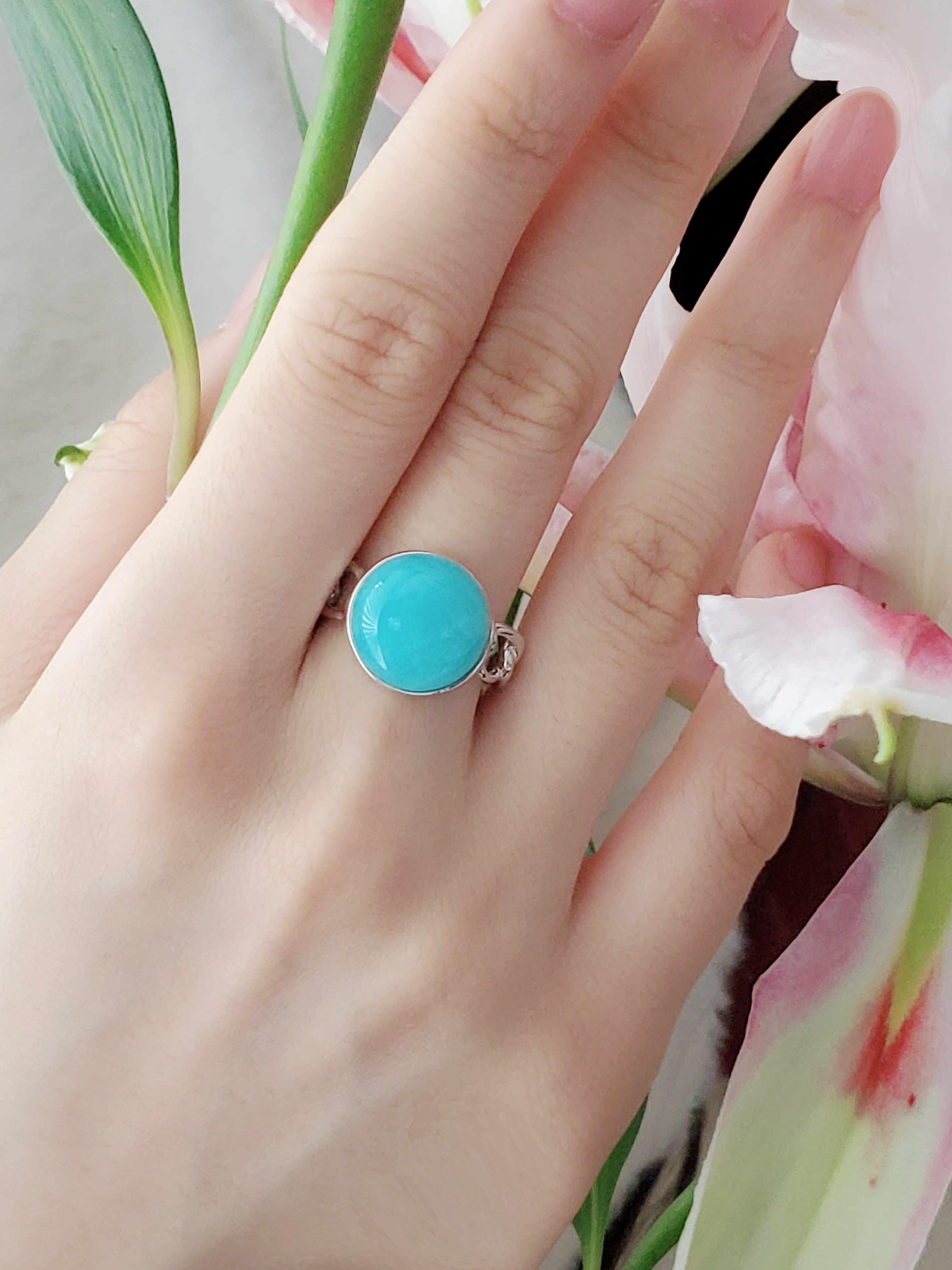 澄んだ海の色アマゾナイトシルバー925チェーンリングRS-2816B