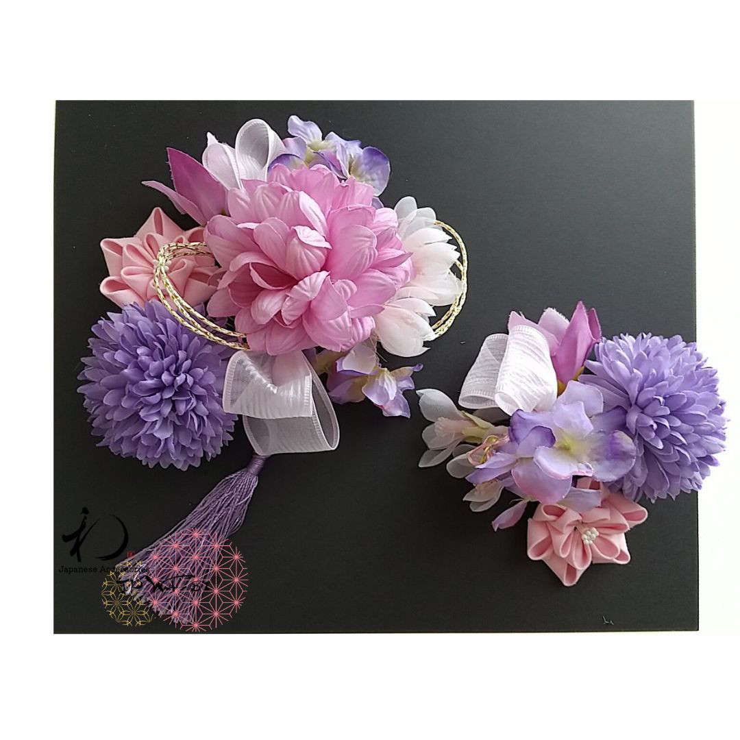 国産髪飾り//成人式・卒業式/着物・袴髪飾り/アーティフィッシャルフラワー・つまみ細工・水引・タッセル/透明パッケージ入