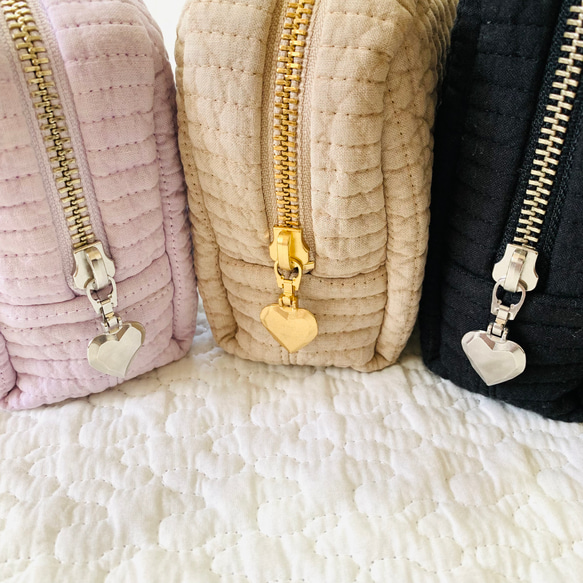 mini heart 選べる　minipouch SとMの間のサイズ　刺繍　ミニポーチ　ヌビ　サニタリーポーチ　ハート 9枚目の画像