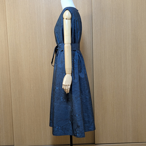 着物リメイクジレワンピース 大島紬正絹 L〜LLサイズ 着物リメイク カシュクール ワンピース ジレ ロングベスト 2WAY