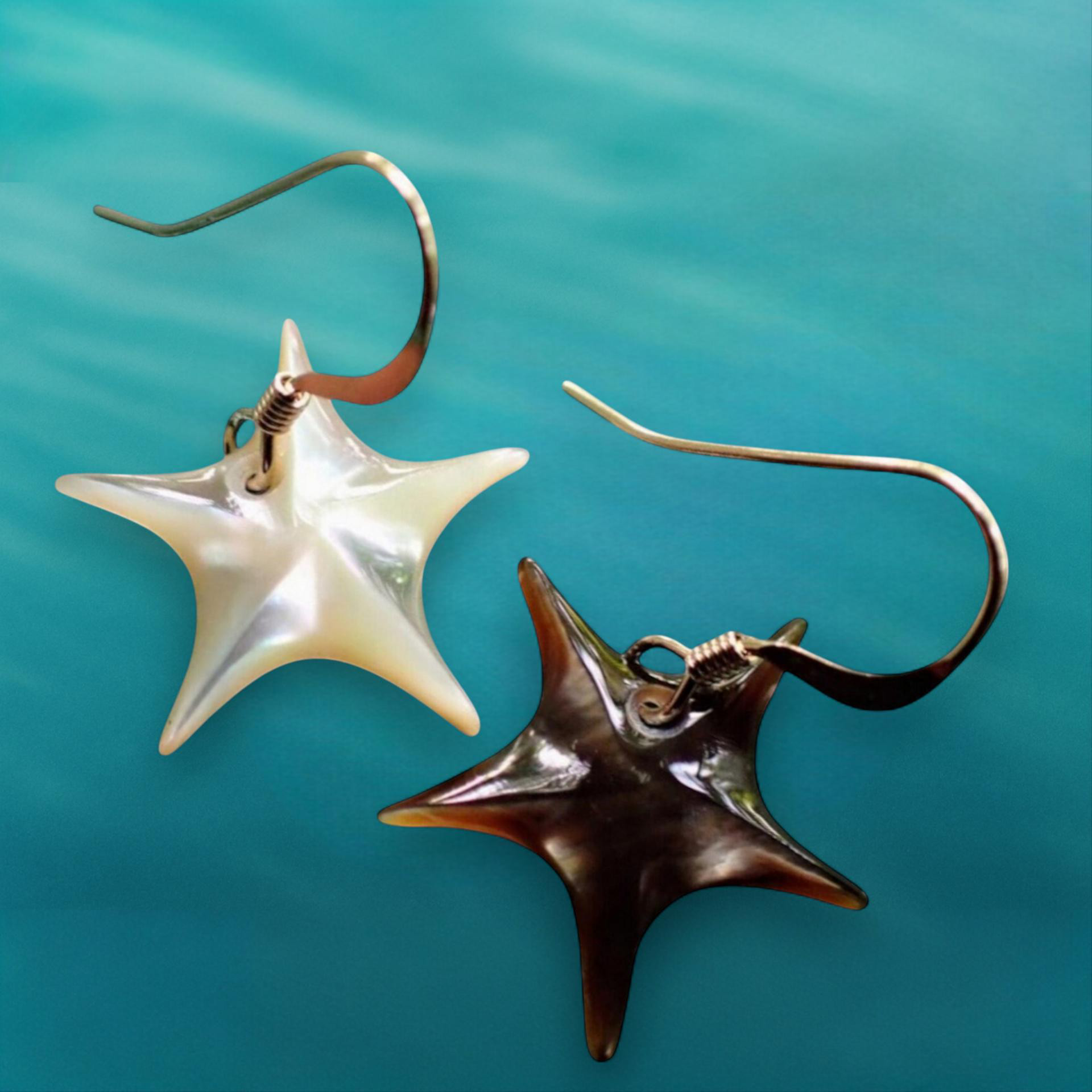 【一点物】夜光貝×黒蝶貝ピアス 14kgf｜冬の海に瞬くふたつの星＊波のきらめきシリーズ