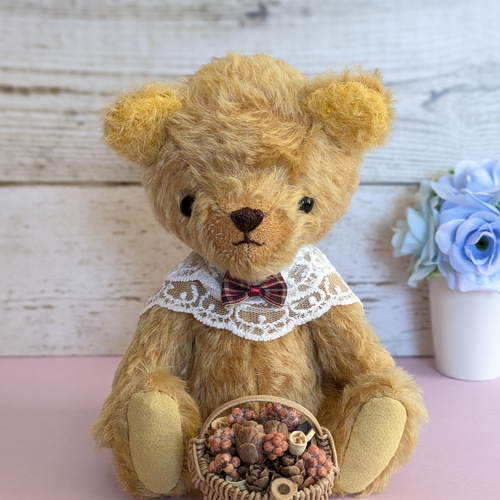 くまのぬいぐるみ 耳切り替え 茶、ゴールド色 顔大きめテディベア