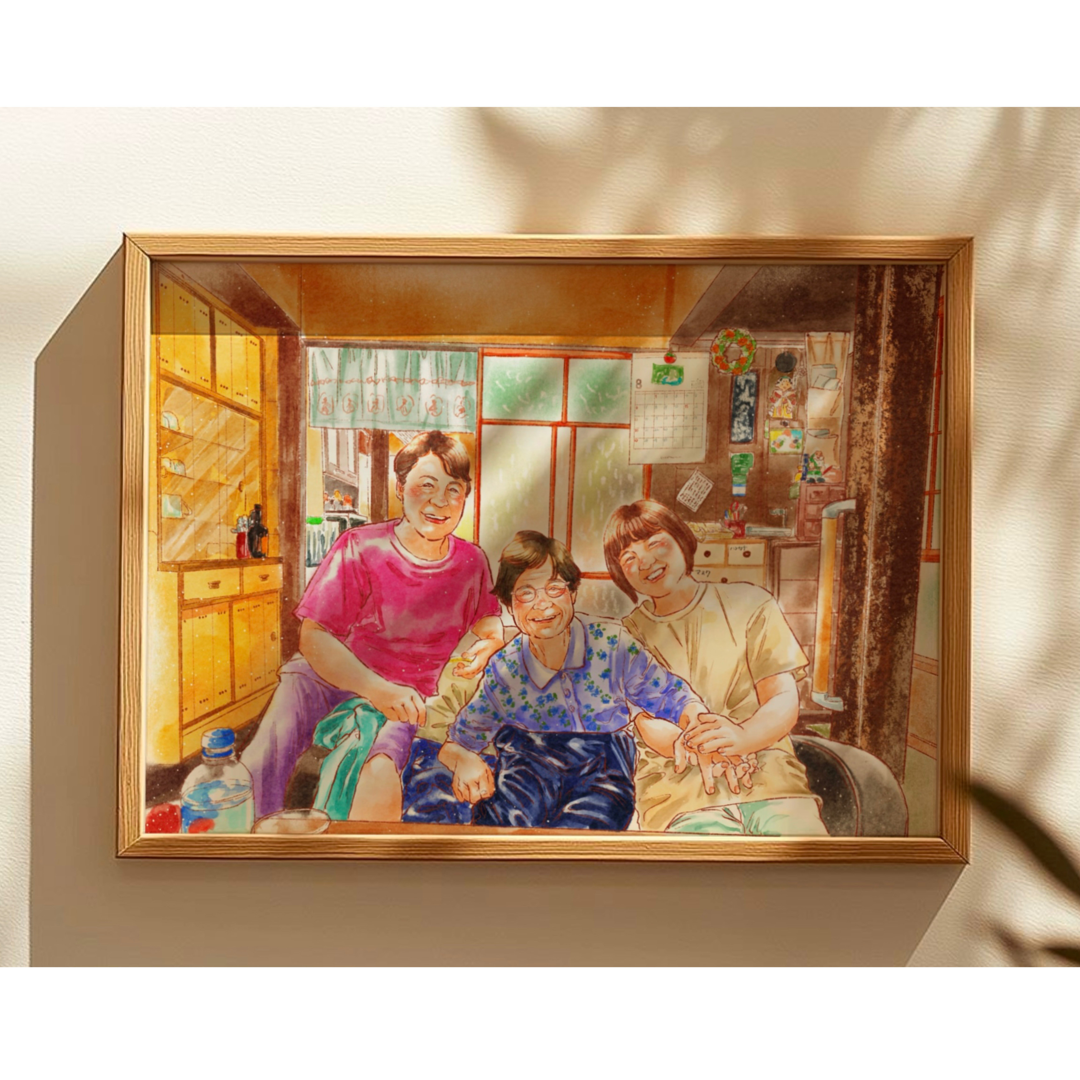 \思い出の写真を水彩タッチでそのまま再現✨/世界に一つの特別な家族似顔絵【フレーム・ラッピング付き】