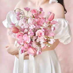 ピンクスイートピーブーケ【受注生産】結婚式 前撮り 後撮り 2次会
