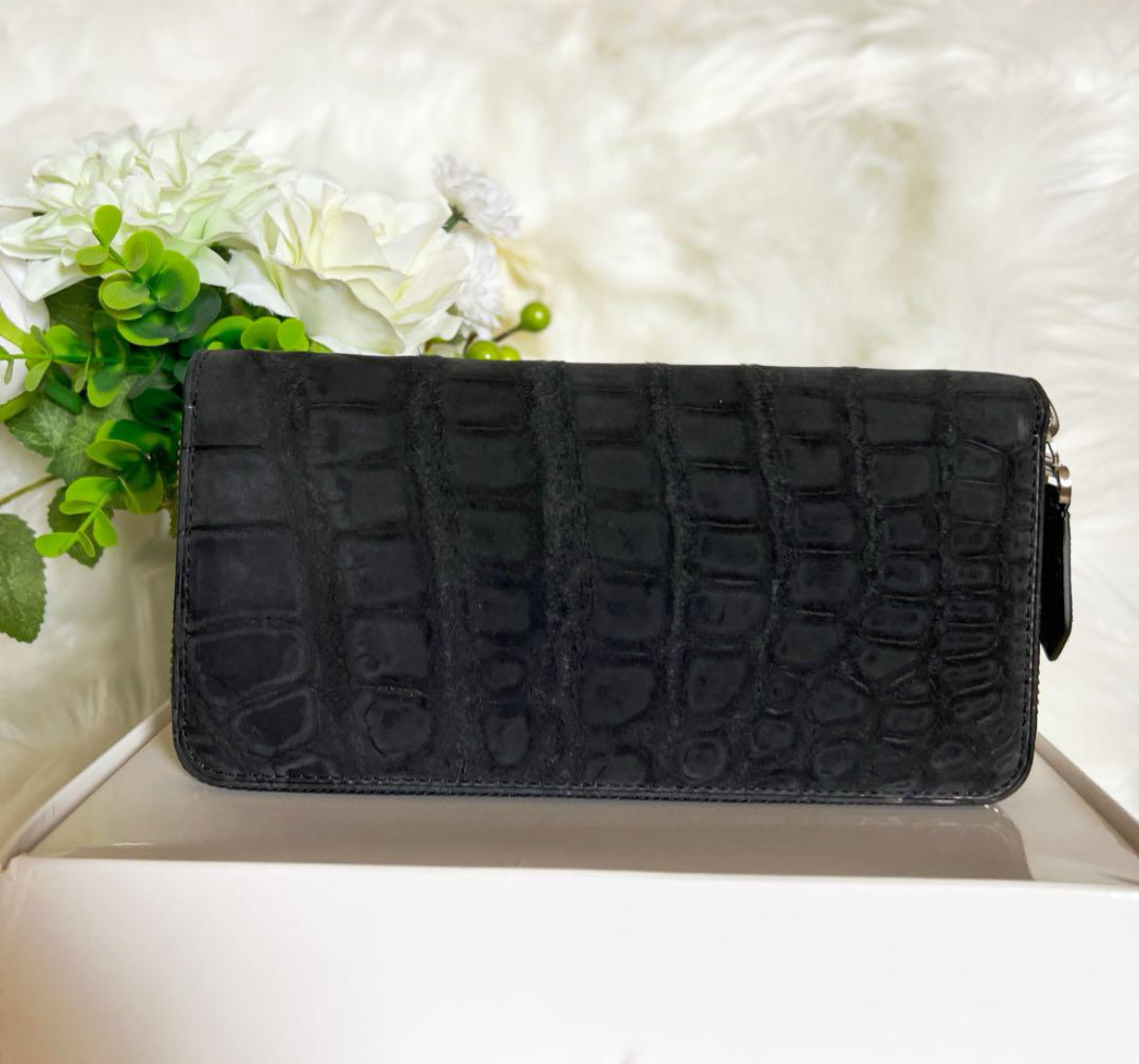 新品クロコダイル革マット仕上げラウンドファスナー長財布