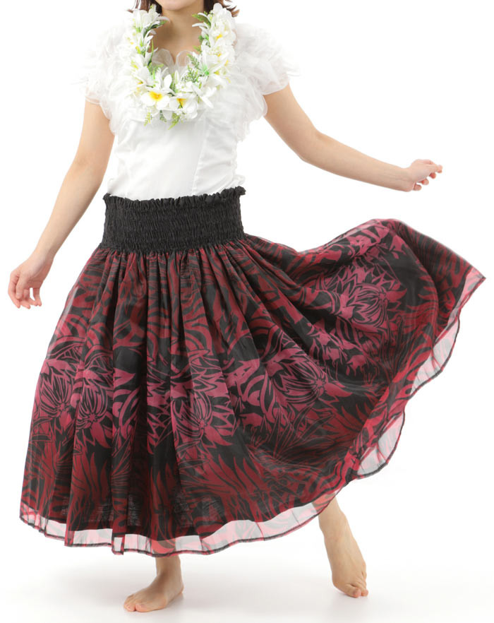 受注生産　パウスカート　フラダンス　オーガンジー　ダブル　パウスカート　プリントオーガンジー