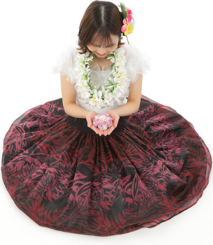 受注生産　パウスカート　フラダンス　オーガンジー　ダブル　パウスカート　プリントオーガンジー