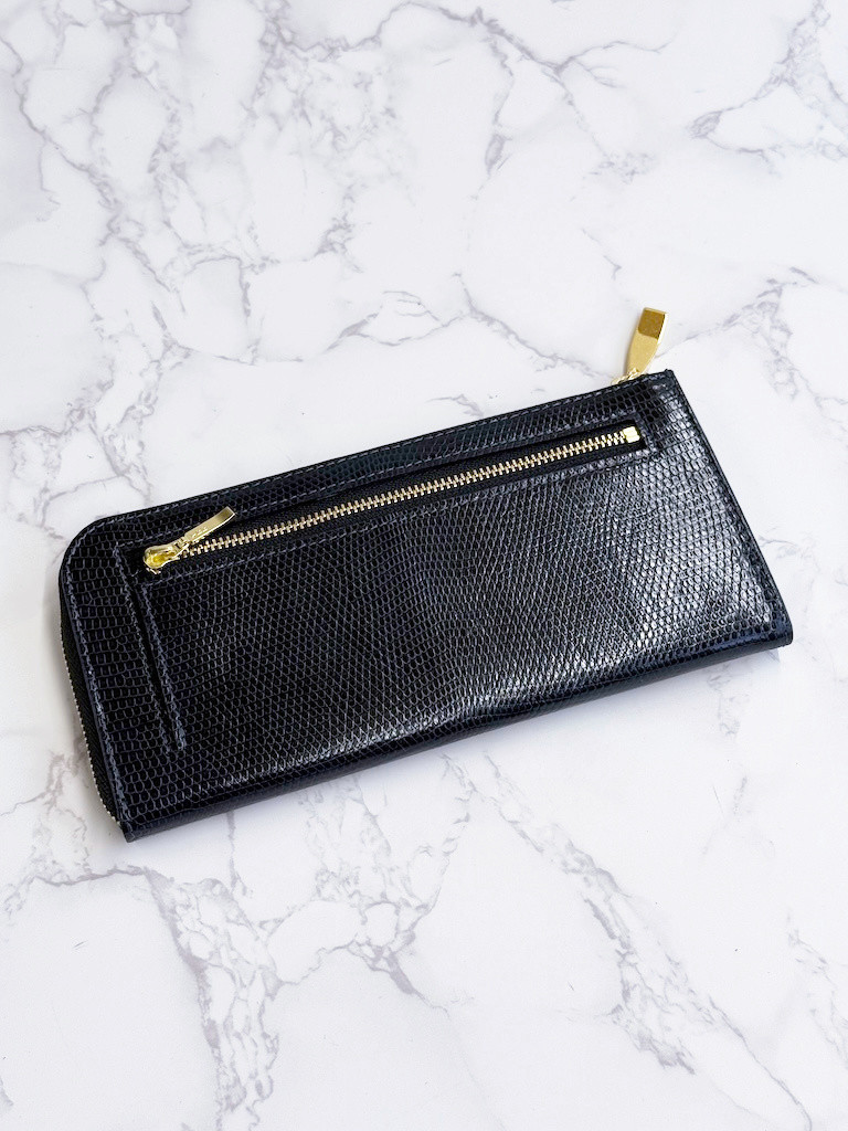 日本製　上質リザード　薄型　長財布　ロングウォレット　財布　トカゲ革　L型ファスナー　エキゾチックレザー