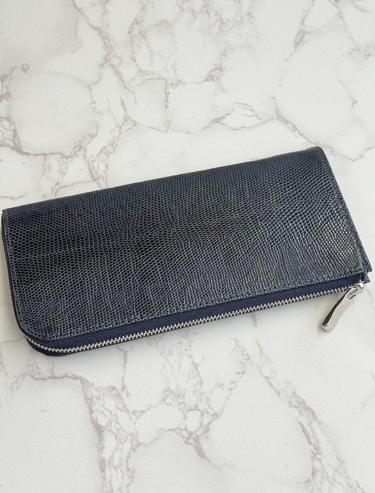 日本製　上質リザード　薄型　長財布　ロングウォレット　財布　トカゲ革　L型ファスナー　エキゾチックレザー