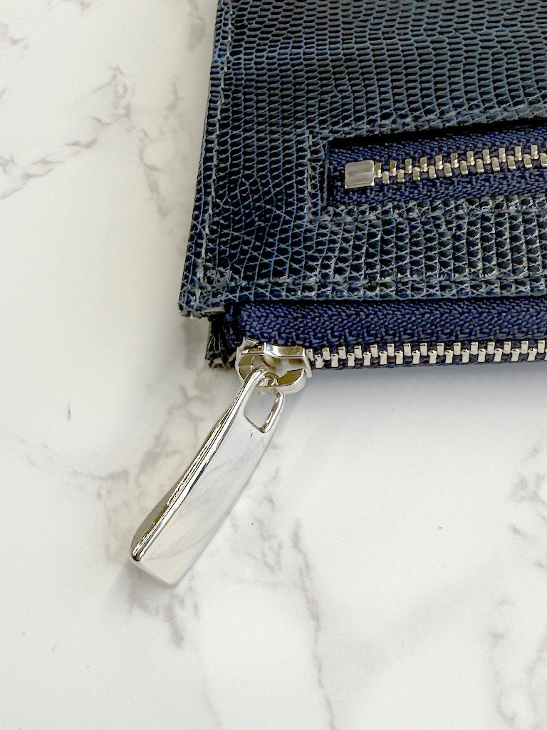 日本製　上質リザード　薄型　長財布　ロングウォレット　財布　トカゲ革　L型ファスナー　エキゾチックレザー