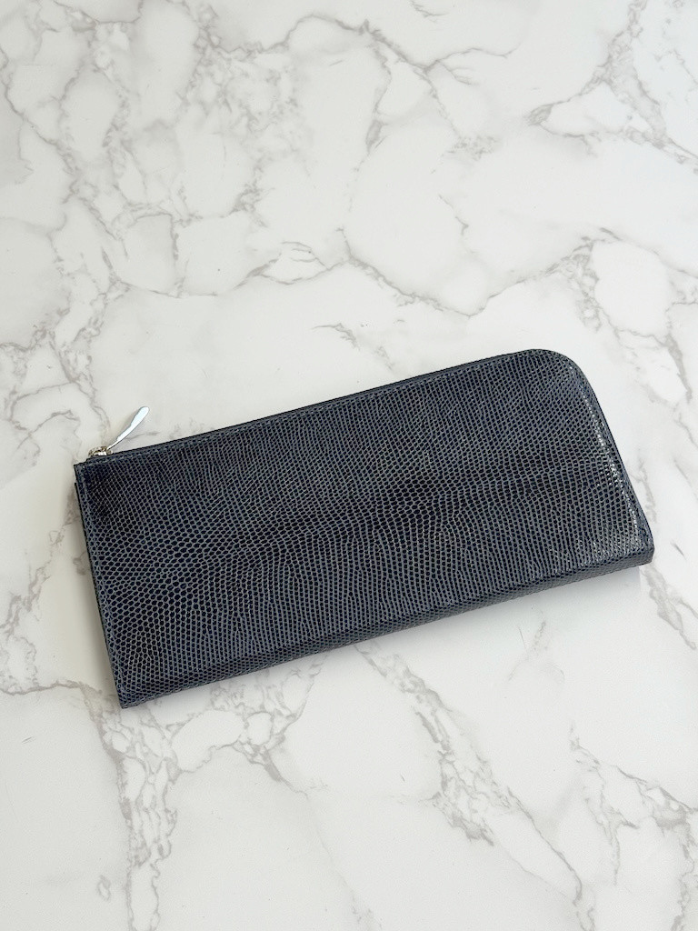 日本製　上質リザード　薄型　長財布　ロングウォレット　財布　トカゲ革　L型ファスナー　エキゾチックレザー