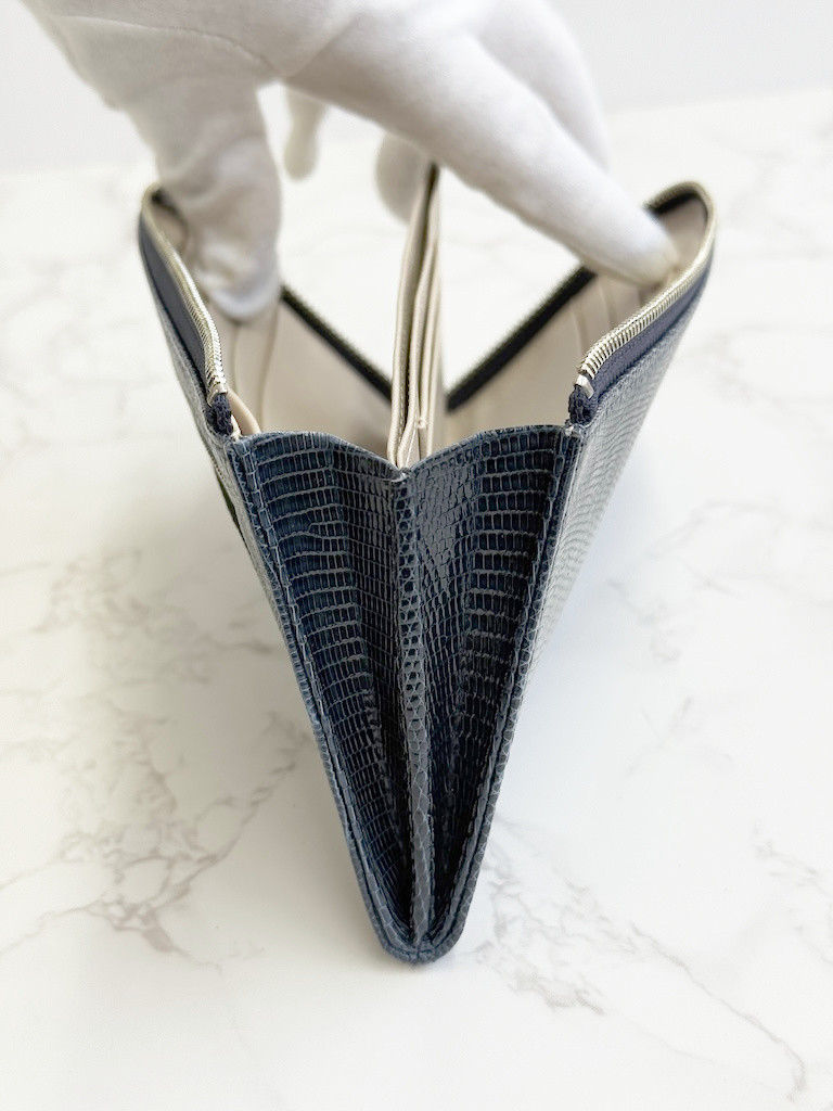 日本製　上質リザード　薄型　長財布　ロングウォレット　財布　トカゲ革　L型ファスナー　エキゾチックレザー