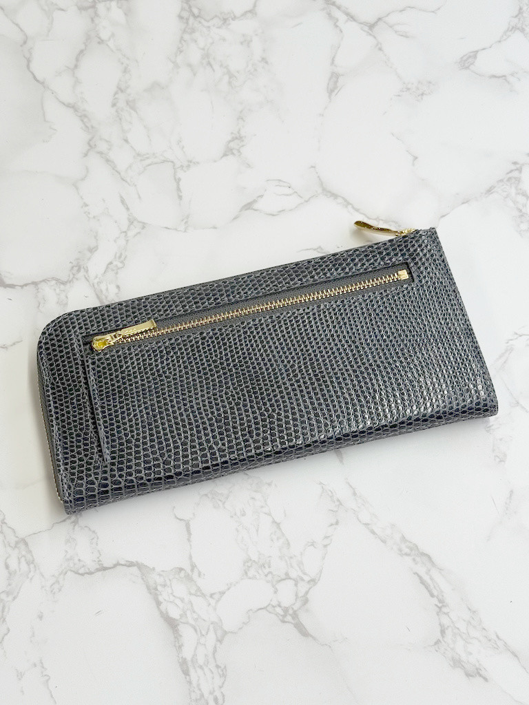 日本製　上質リザード　薄型　長財布　ロングウォレット　財布　トカゲ革　L型ファスナー　エキゾチックレザー