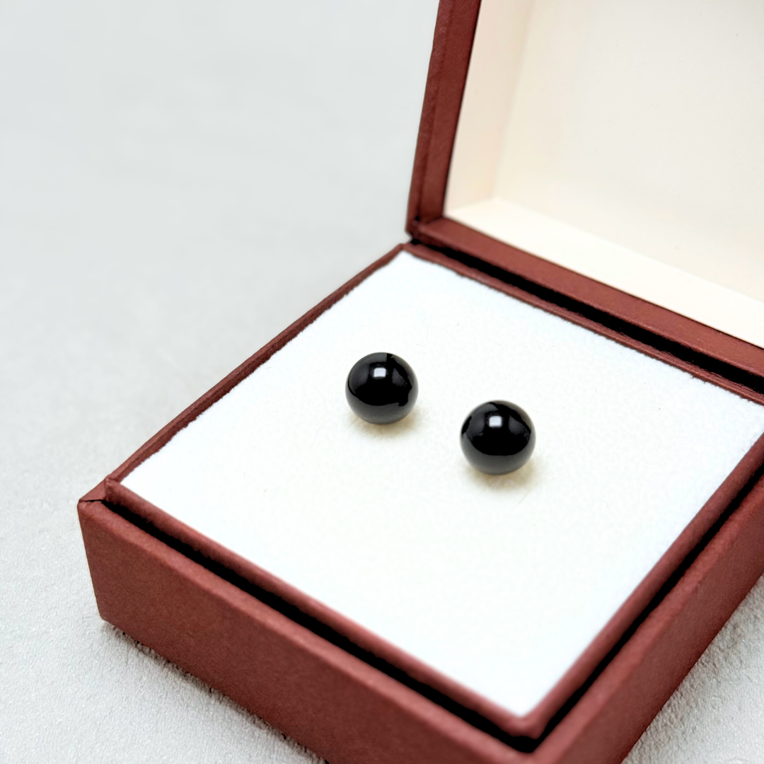 K18 8mm シンプル オニキス/黒瑪瑙  天然石ピアス - petitL