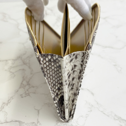 日本製 薄型 ゴールド縁起 上質 ダイヤモンドパイソン マット仕上げ